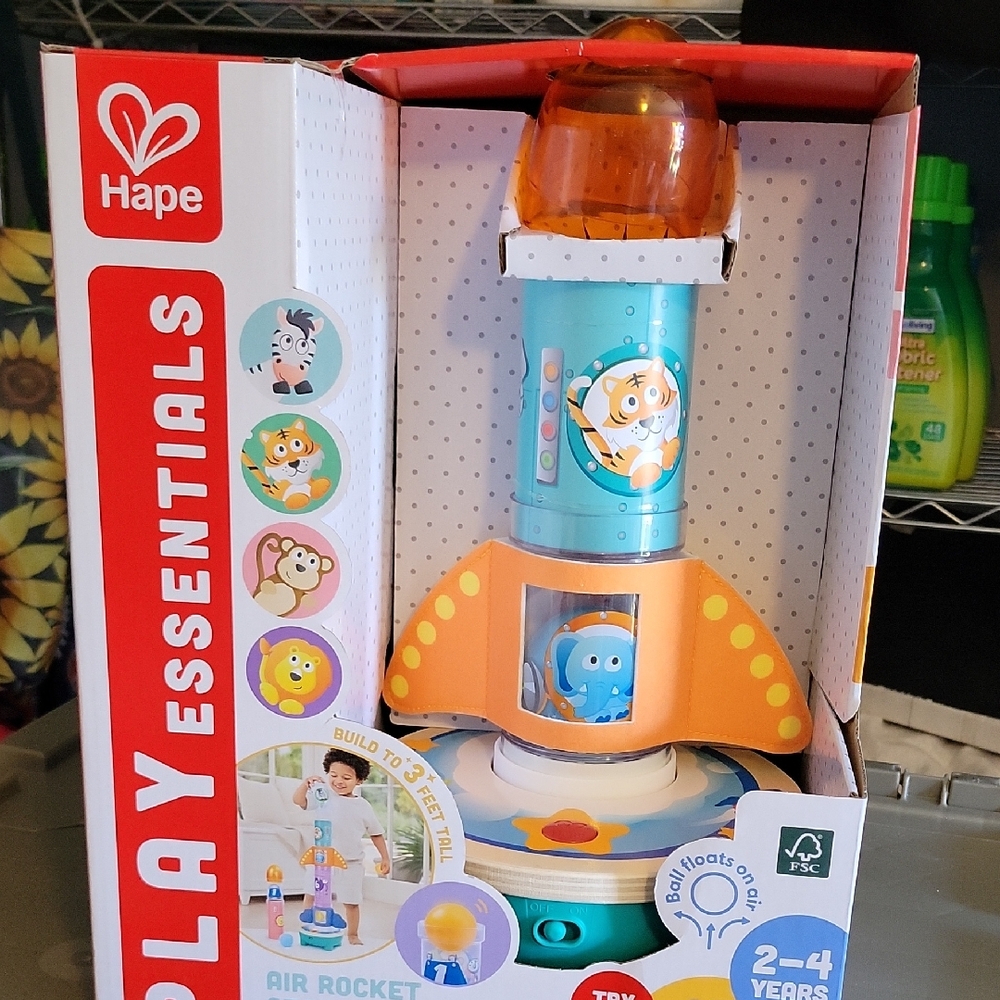 Hape Play Essentials Air Rocket Toy - Orange and Blue